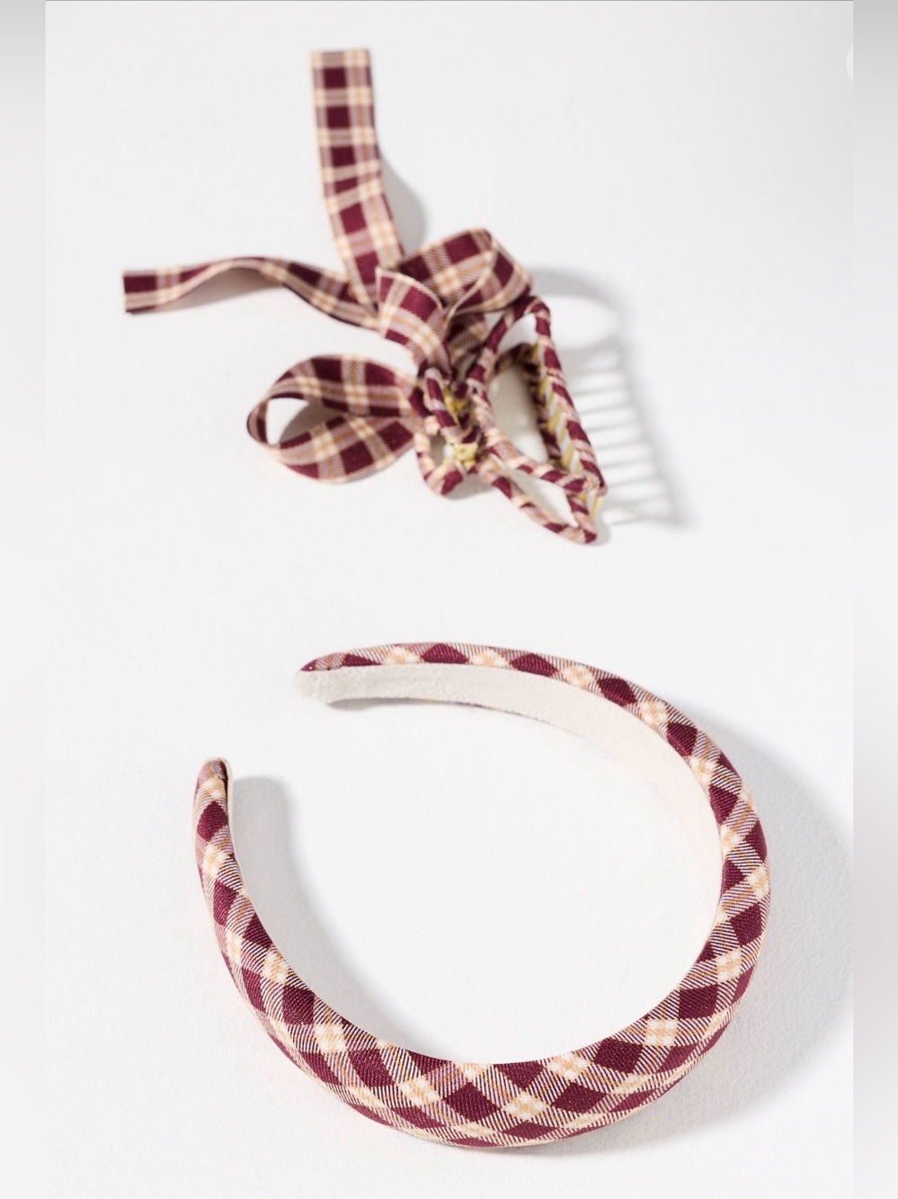Anthropologie Plaid Headband & Bow Hair Claw Clip Set, NWT